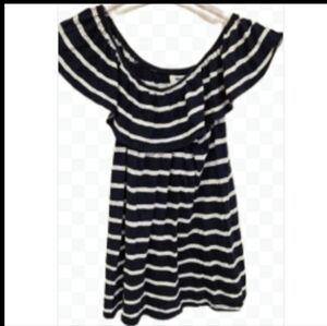 Old Navy Blue Striped Nautical Ruffled Collar Top Sz Lg